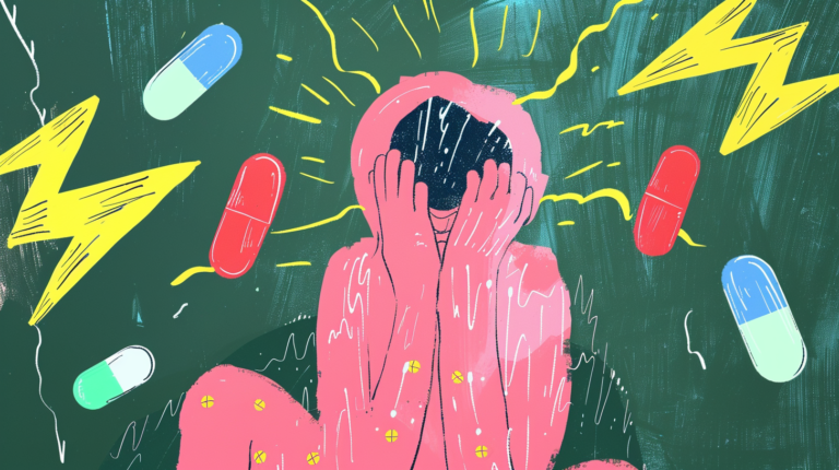Conceptual illustration of medication overuse headache and the painkiller rebound cycle, with acupuncture as a path to break free — Ayla Executive Medical